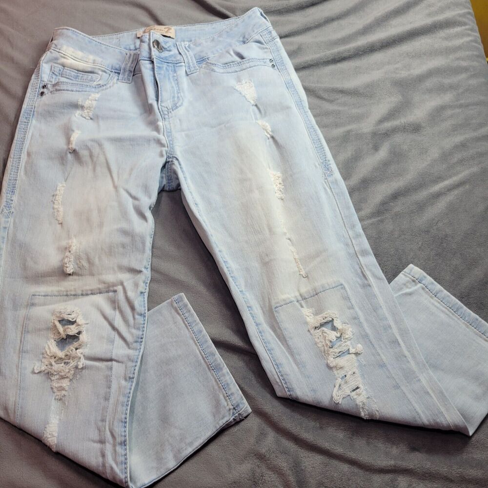 Seven Jeans Womens 8 Light Blue Distressed‎ Comfort Stretch Low Rise Denim Pants